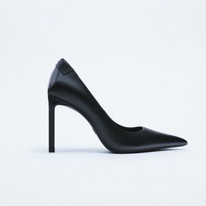NWT ZARA HIGH HEEL BLACK LEATHER PUMPS POINTED TOE SIZE US9/EU40